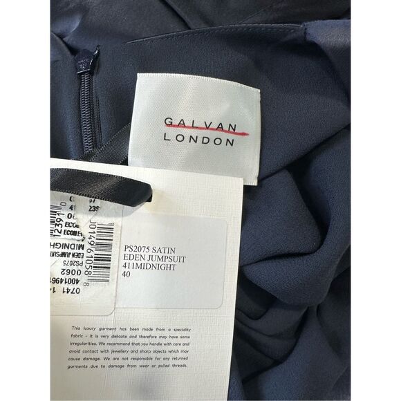 NWT Galvan London Plunge Eden Tie Waist Satin Wide leg Jumpsuit Midnight $1725 - Picture 9 of 10